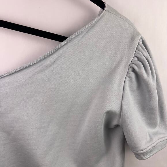 CAMI NYC Beck Top, Glacier Blue, 100% Cotton, One Shoulder Puff Sleeve - Picture 6 of 10